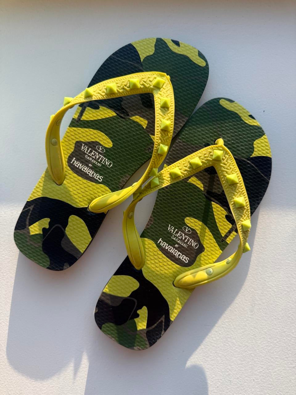 Valentino x Havaianas Neon Green Rockstud Flip Flops