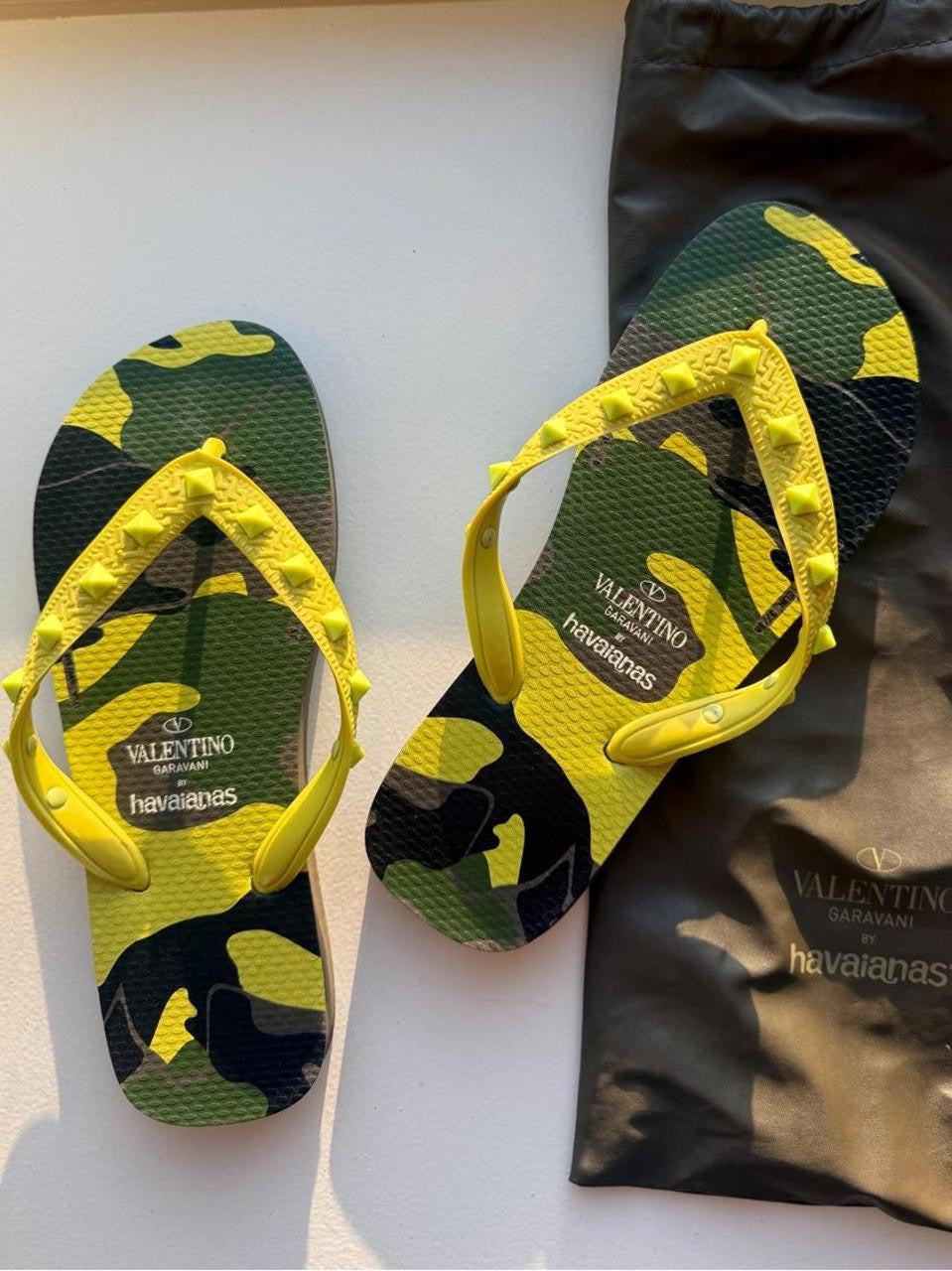 Valentino x Havaianas Neon Green Rockstud Flip Flops