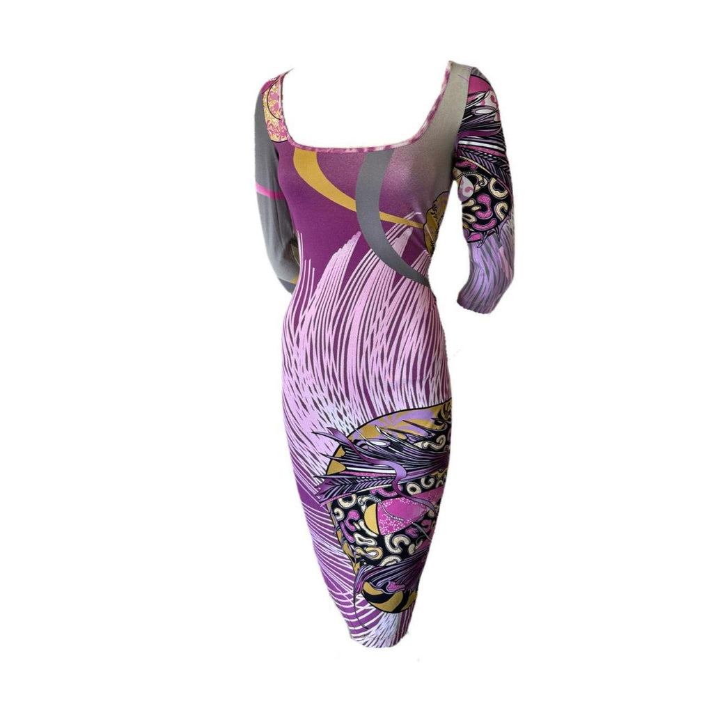 Just Cavalli Purple Dragon Print Bodycon Midi Dress