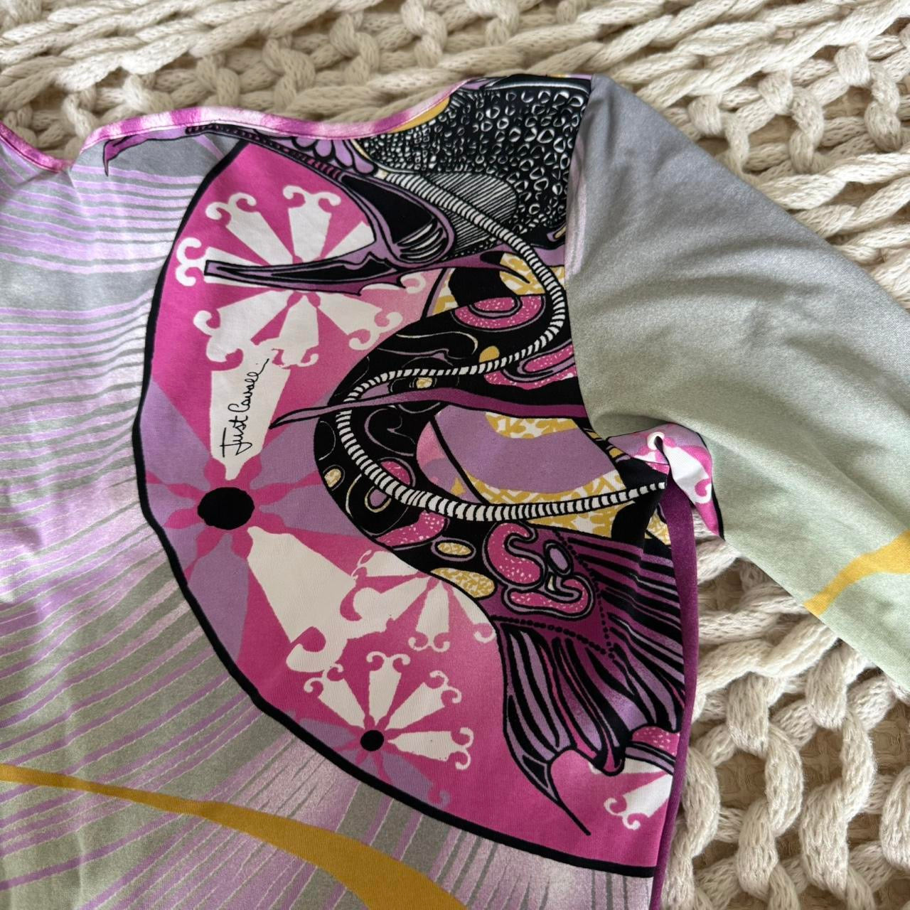 Just Cavalli Purple Dragon Print Bodycon Midi Dress