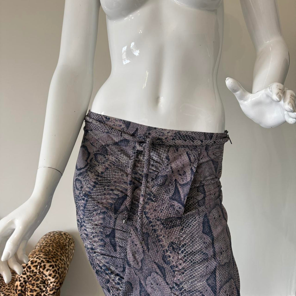 Roberto Cavalli Grey Snakeskin Print Asymmetrical Midi Skirt