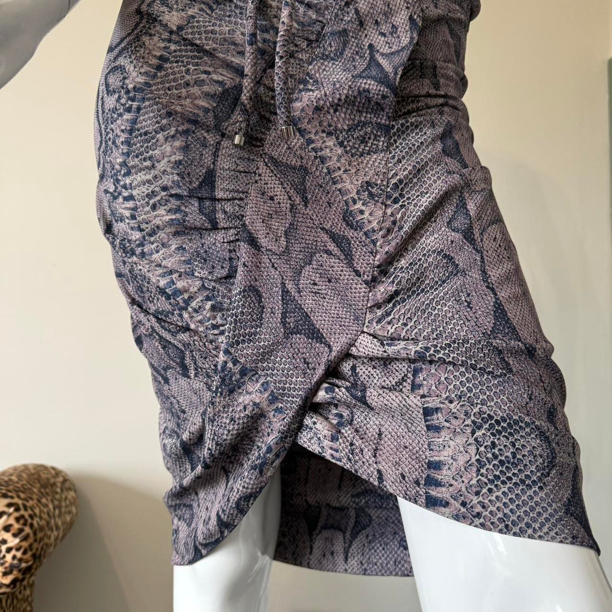 Roberto Cavalli Grey Snakeskin Print Asymmetrical Midi Skirt