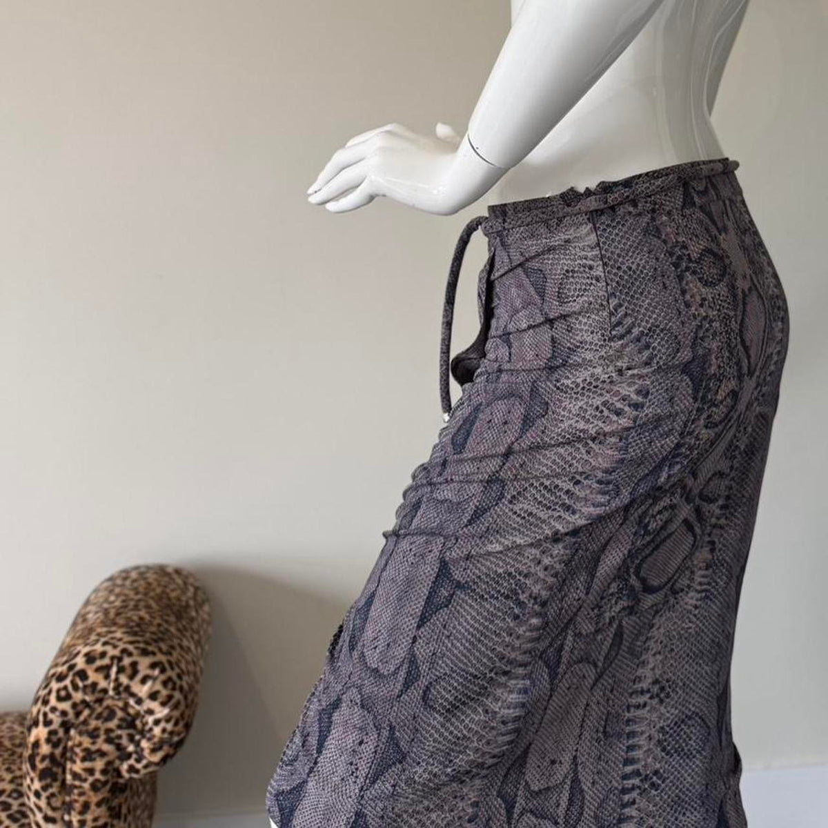 Roberto Cavalli Grey Snakeskin Print Asymmetrical Midi Skirt