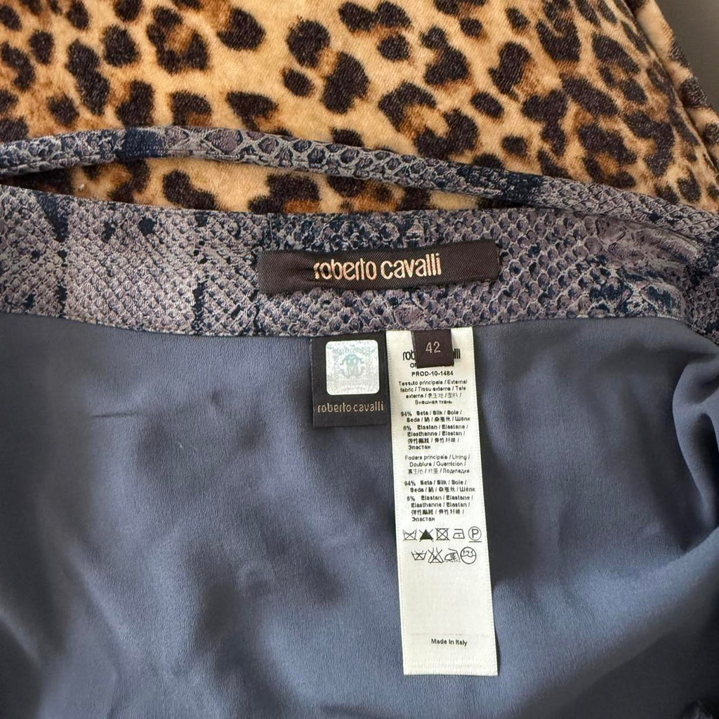 Roberto Cavalli Grey Snakeskin Print Asymmetrical Midi Skirt