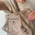 Balenciaga City Brown Leather Moto Classic Work Bag