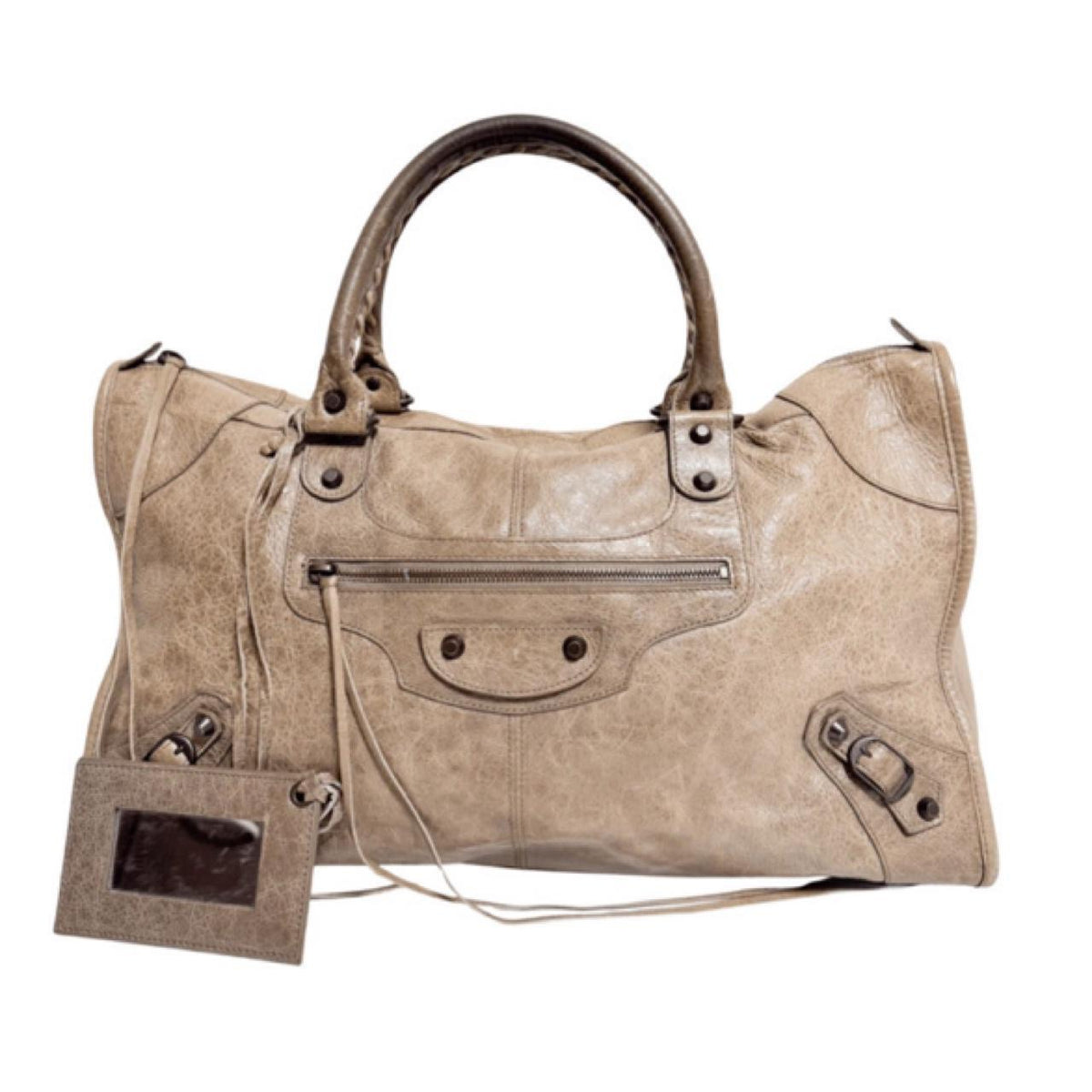 Balenciaga City Brown Leather Moto Classic Work Bag