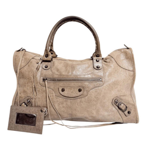 Balenciaga City Brown Leather Moto Classic Work Bag