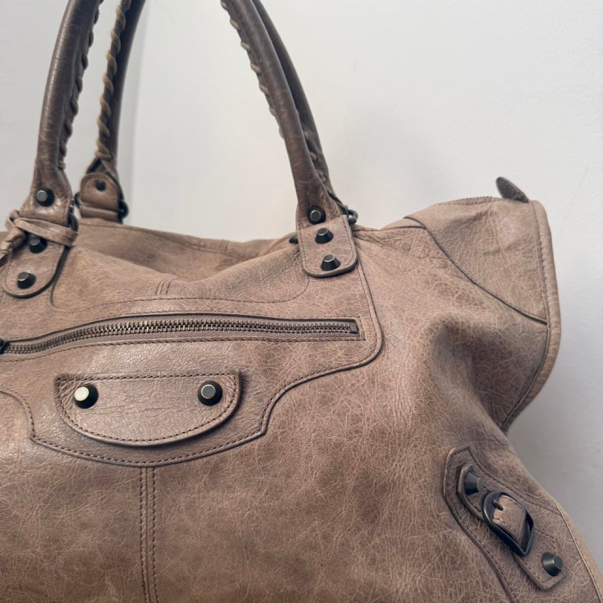 Balenciaga City Brown Leather Moto Classic Work Bag