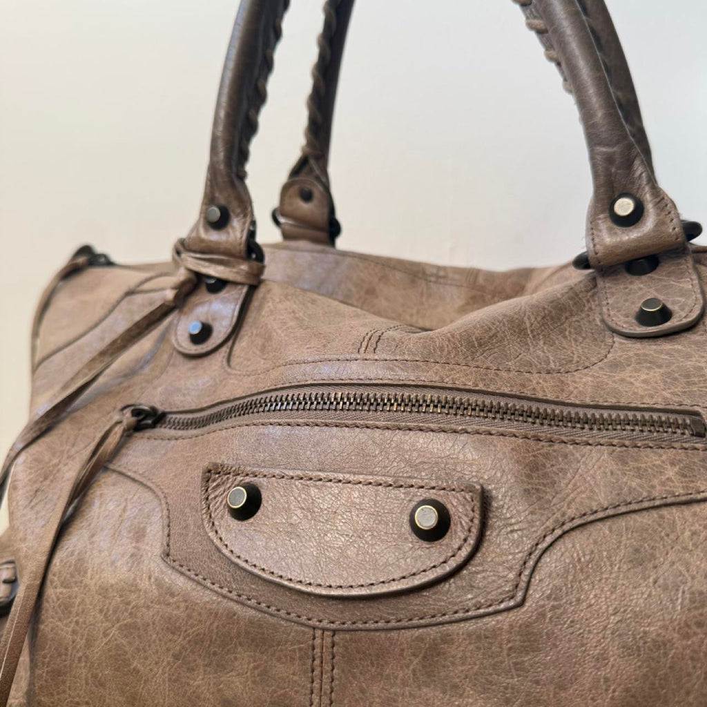 Balenciaga City Brown Leather Moto Classic Work Bag