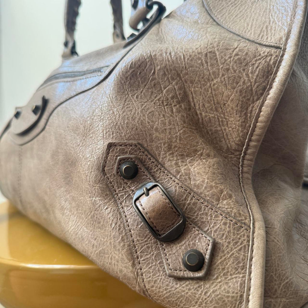 Balenciaga City Brown Leather Moto Classic Work Bag