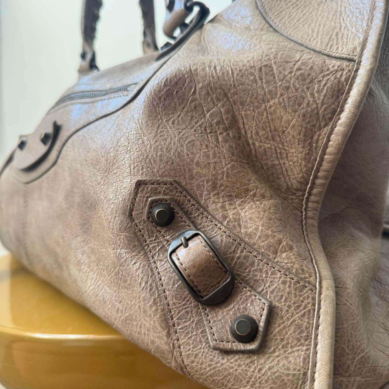 Balenciaga City Brown Leather Moto Classic Work Bag