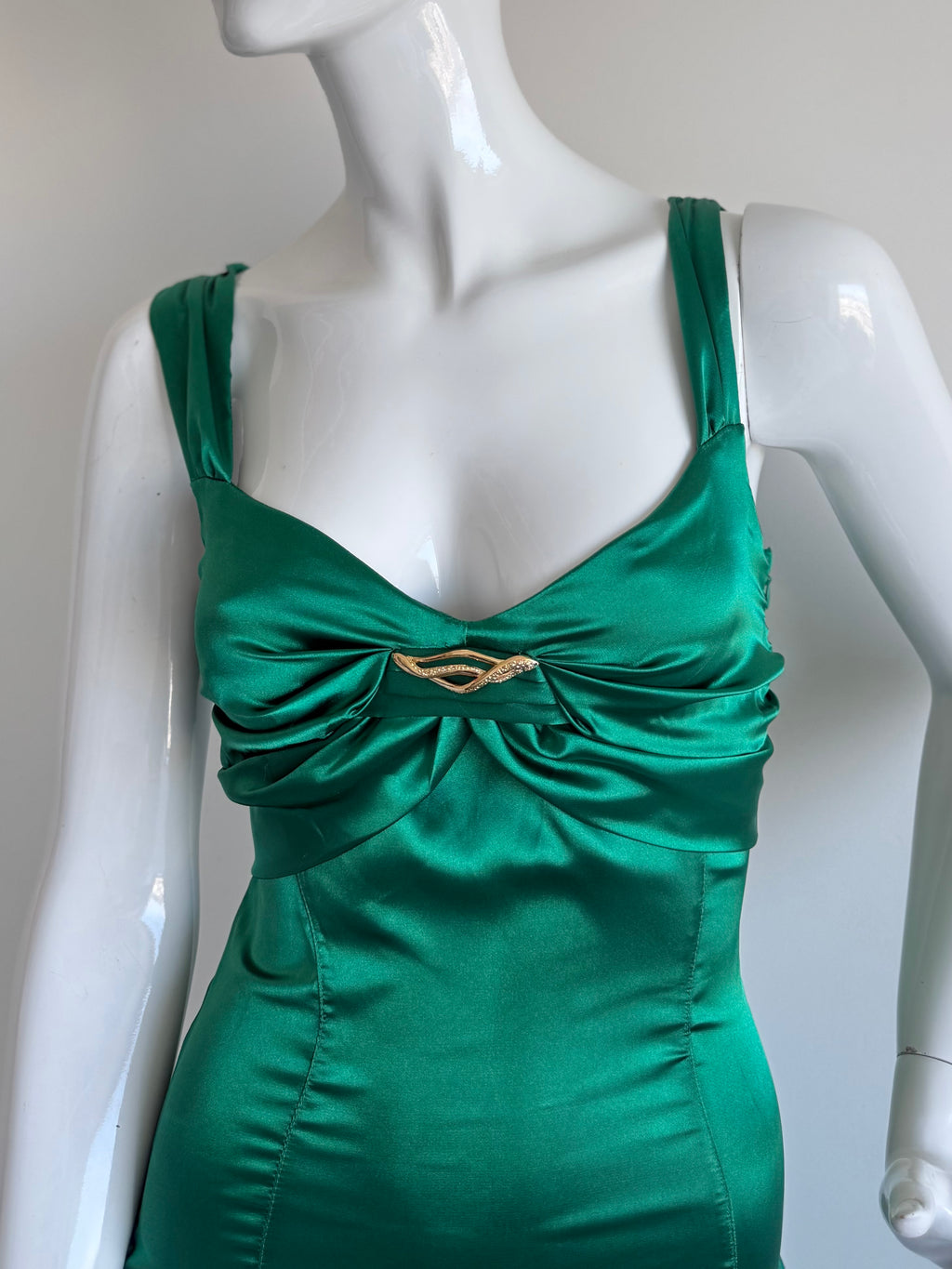 Roberto Cavalli Green Bodycon Ruched Midi Dress