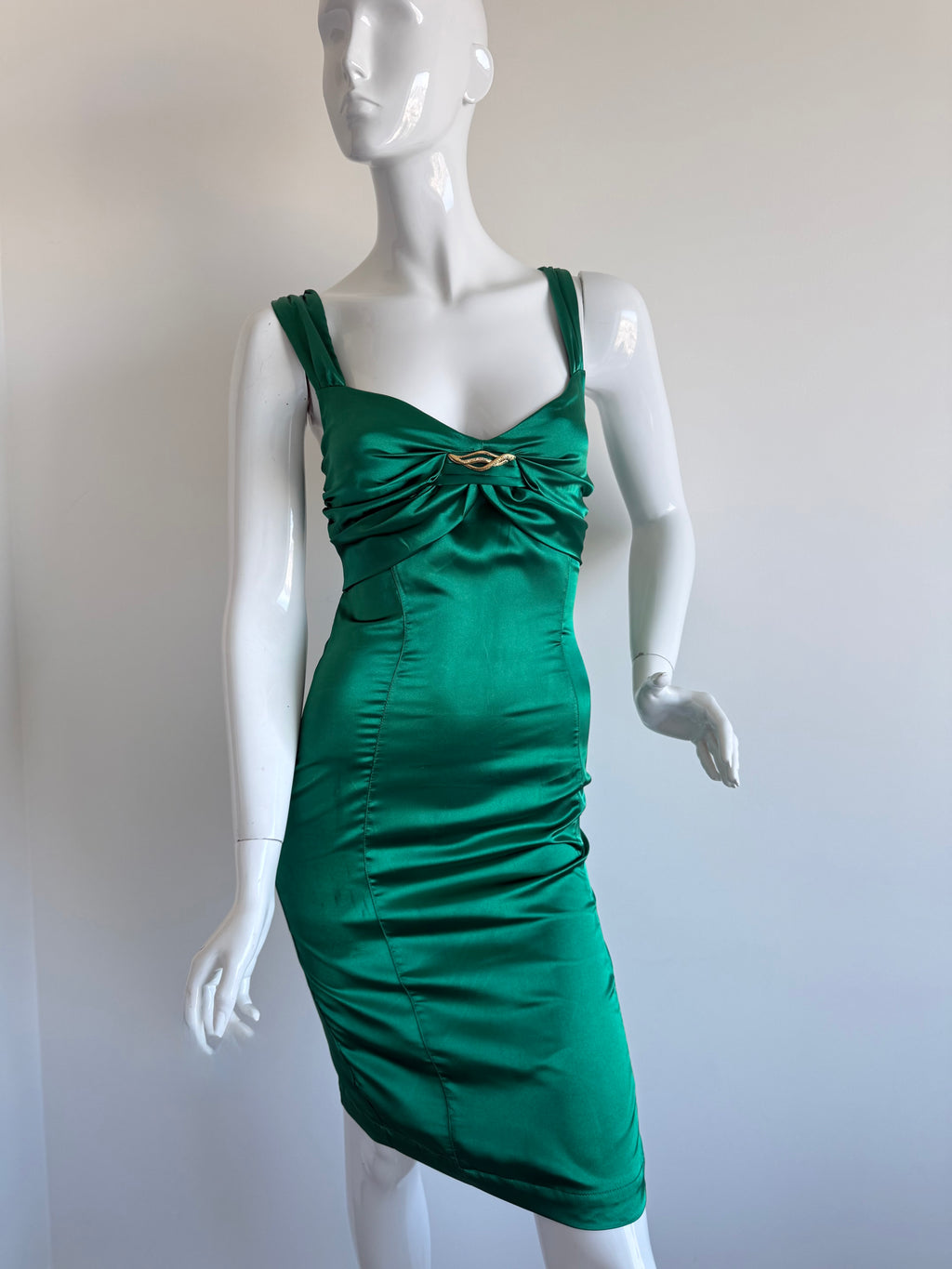 Roberto Cavalli Green Bodycon Ruched Midi Dress