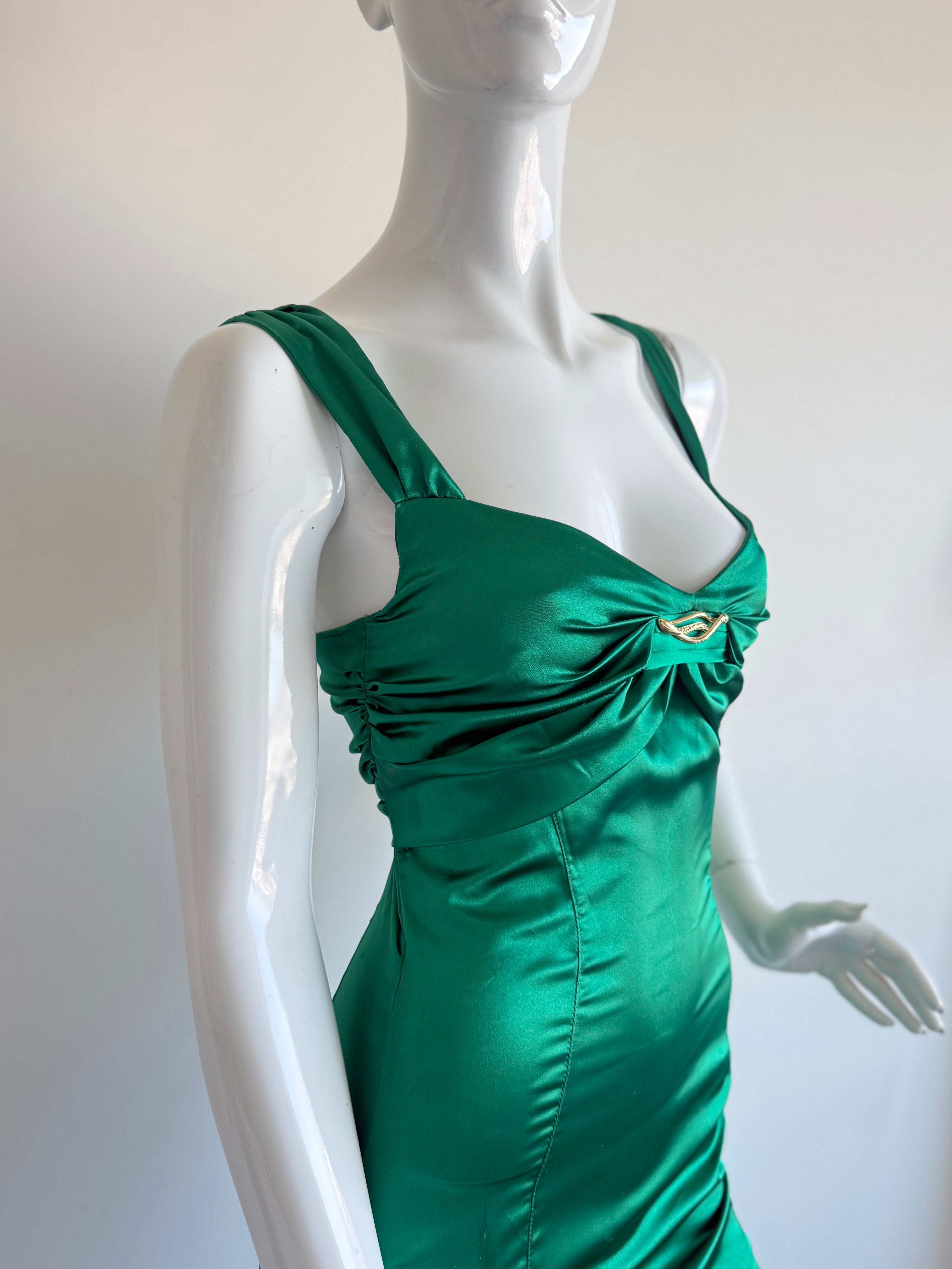 Roberto Cavalli Green Bodycon Ruched Midi Dress