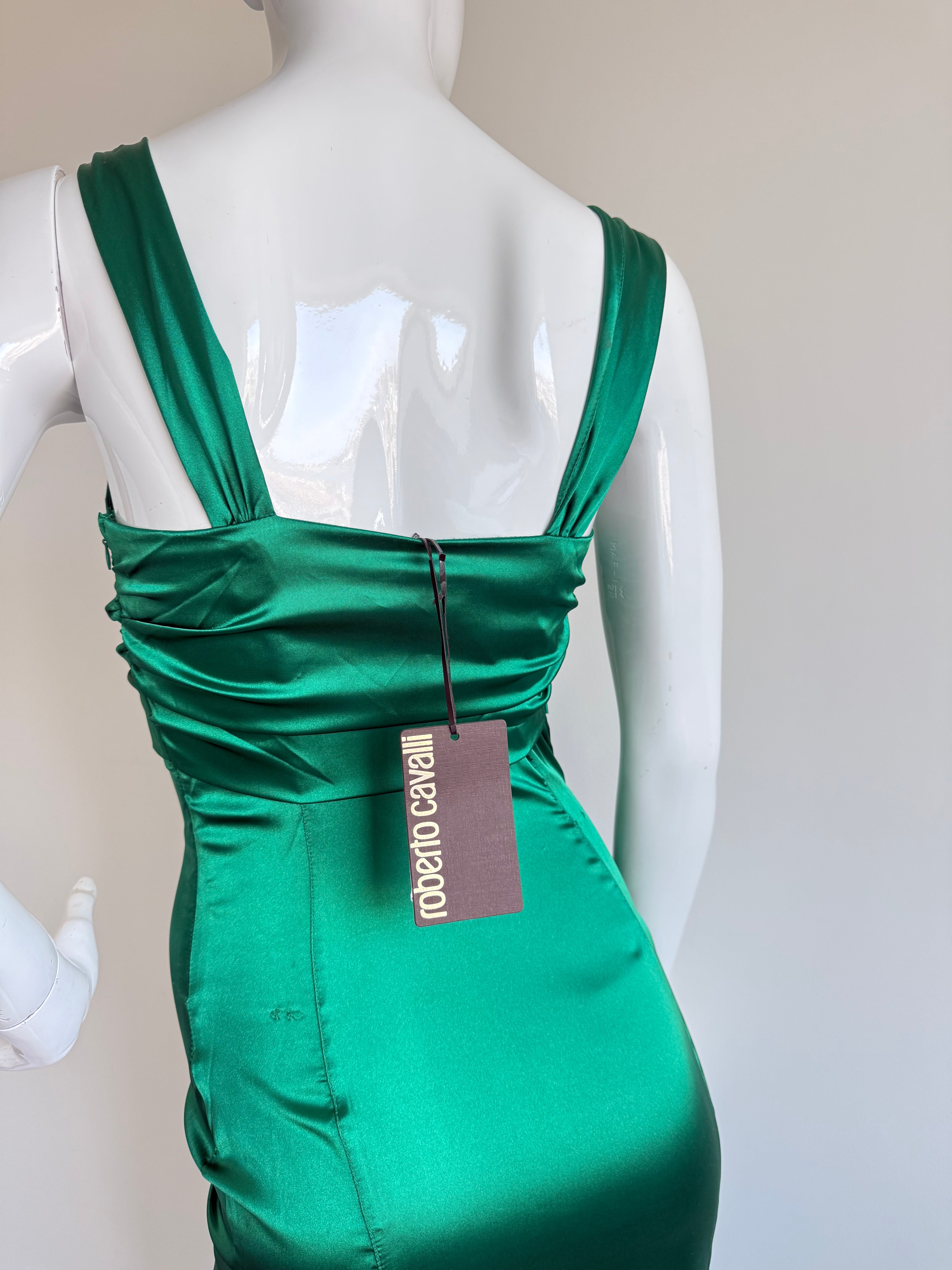 Roberto Cavalli Green Bodycon Ruched Midi Dress