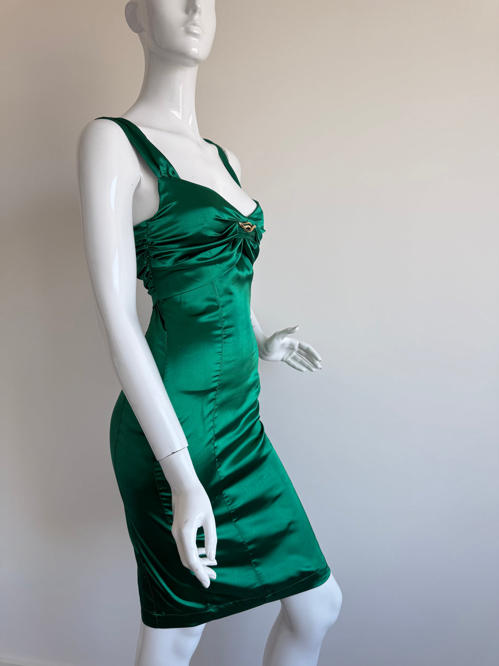 Roberto Cavalli Green Bodycon Ruched Midi Dress