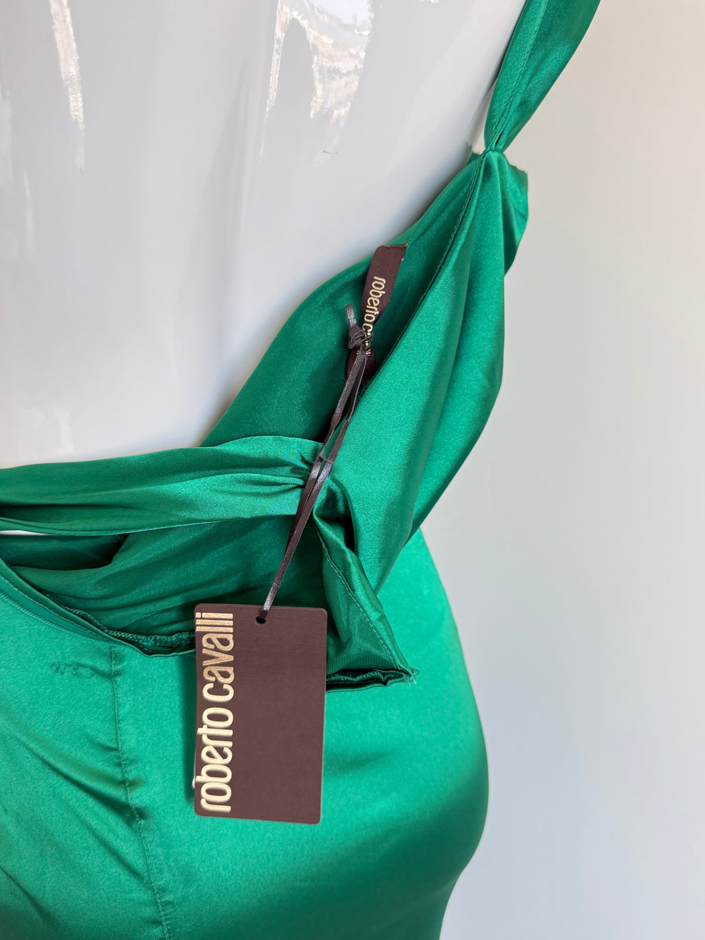 Roberto Cavalli Green Bodycon Ruched Midi Dress