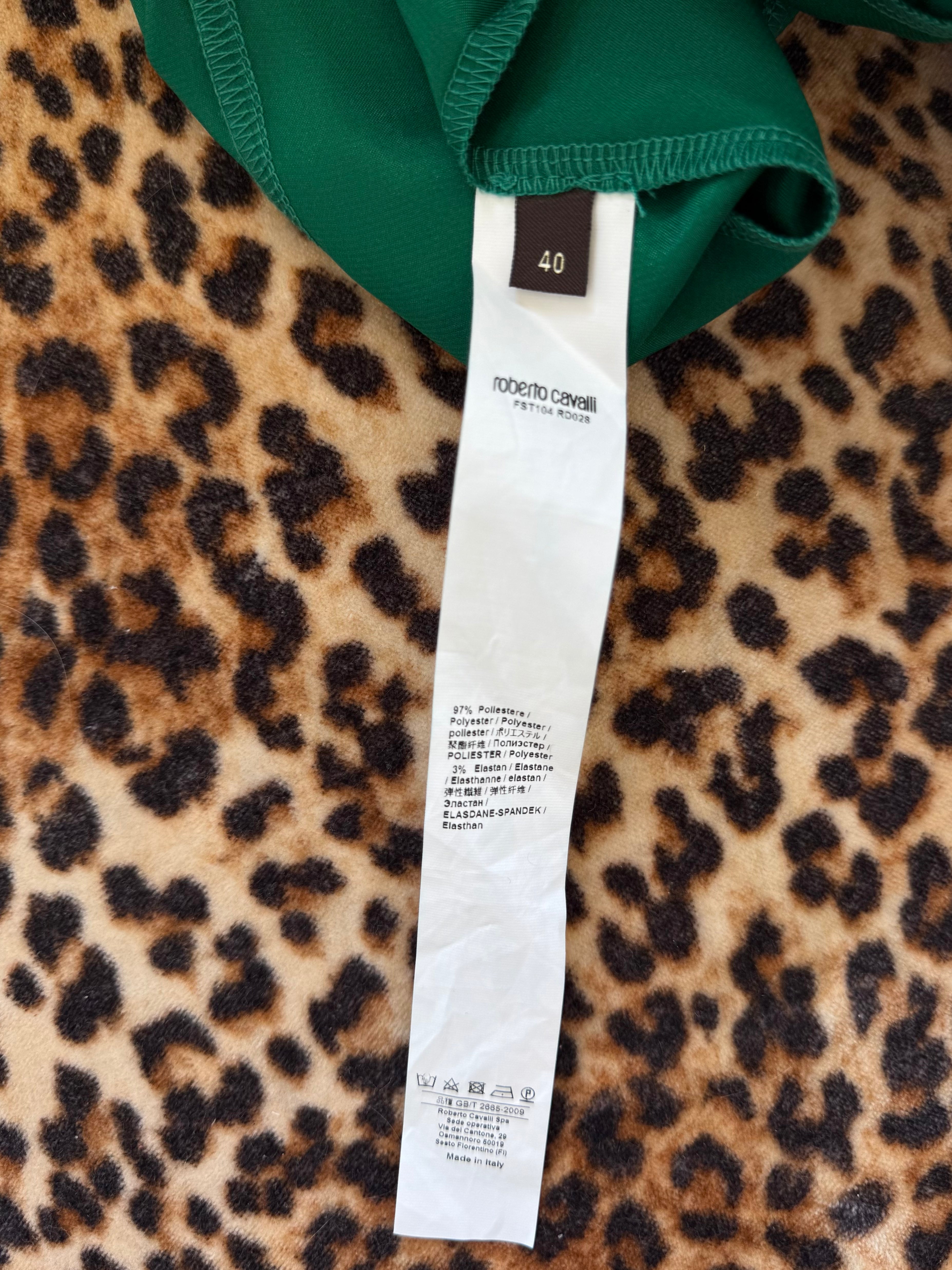 Roberto Cavalli Green Bodycon Ruched Midi Dress