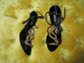 Vintage Roberto Cavalli Velvet Snake Embellished Black Heel Sandals