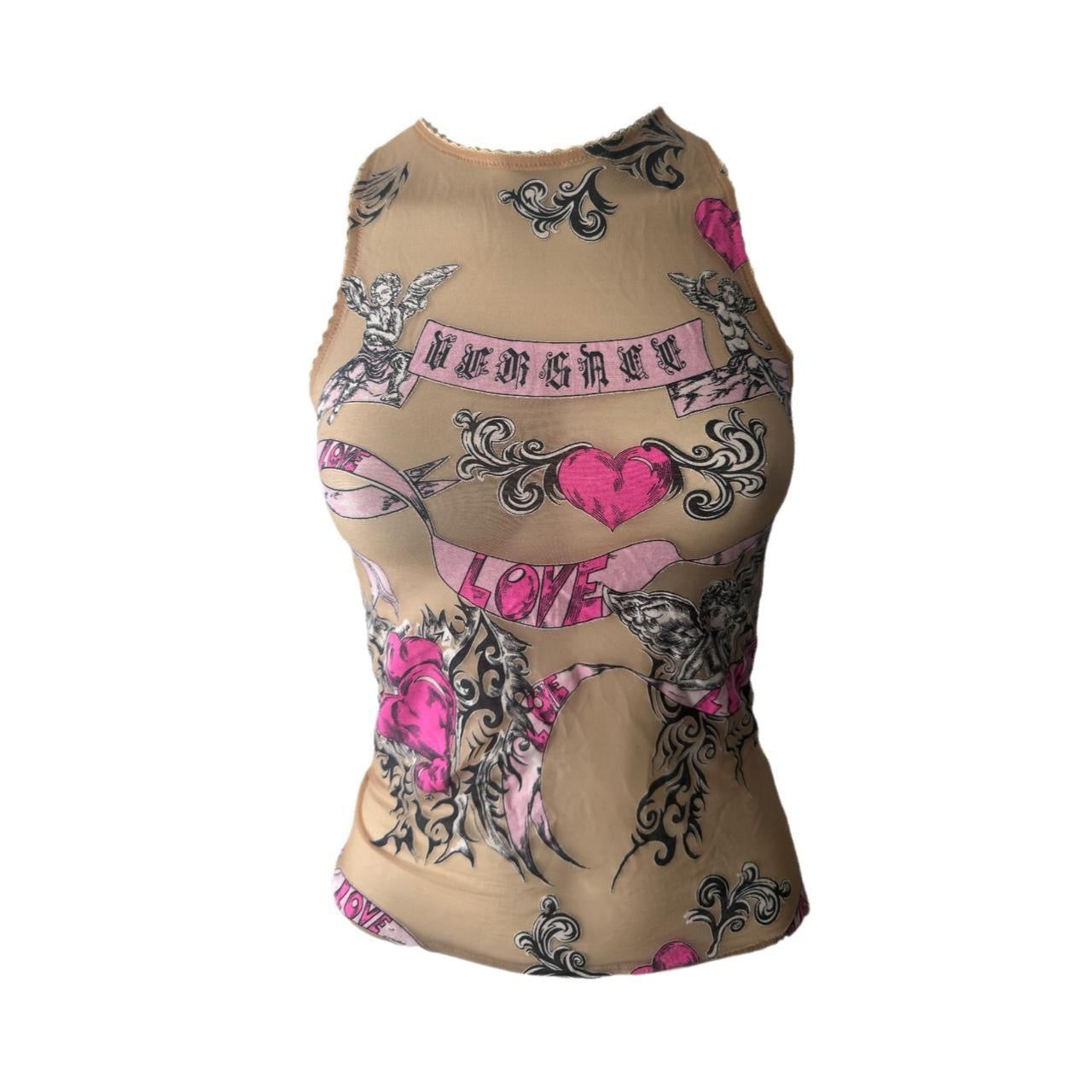 Versace Mesh Tattoo Slogan Tank Top