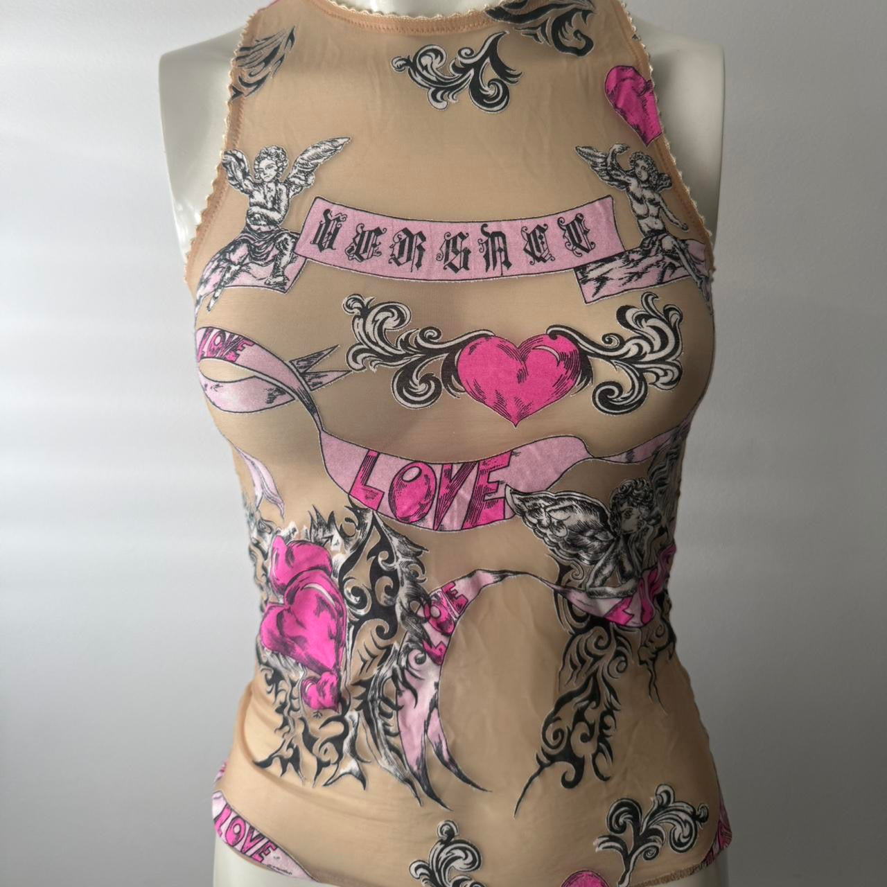 Versace Mesh Tattoo Slogan Tank Top