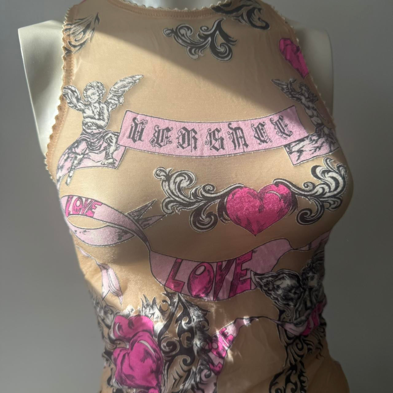 Versace Mesh Tattoo Slogan Tank Top