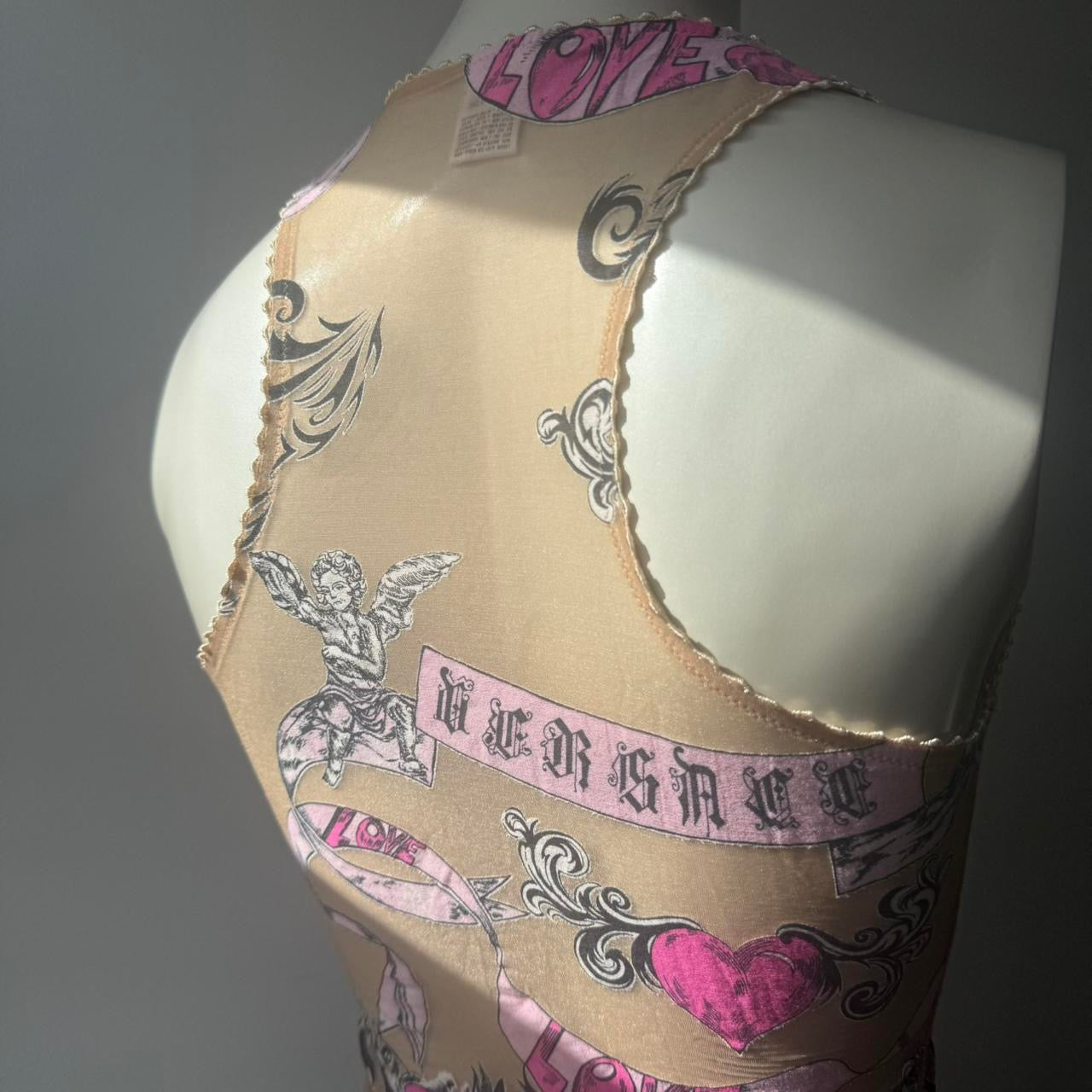 Versace Mesh Tattoo Slogan Tank Top