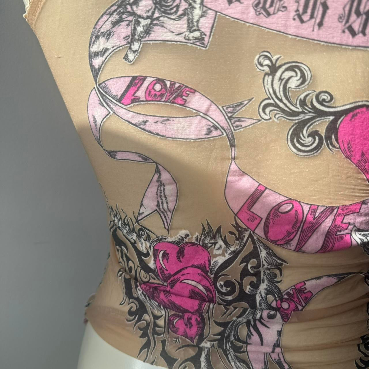 Versace Mesh Tattoo Slogan Tank Top