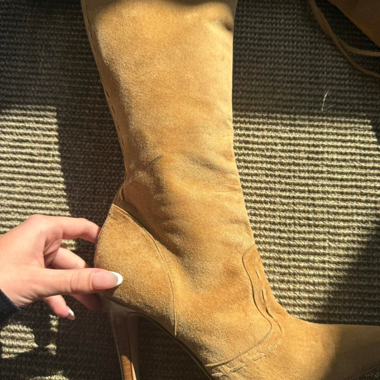 Manolo Blahnik Suede Fur Stiletto Knee High Boots