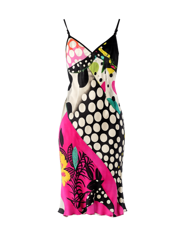 John Galliano Multicolour Silk Slip Midi Dress