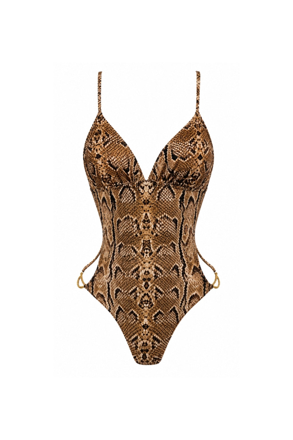Gold Snakeskin Chain Embellished Cutout Swimsuit