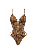 Gold Snakeskin Chain Embellished Cutout Swimsuit