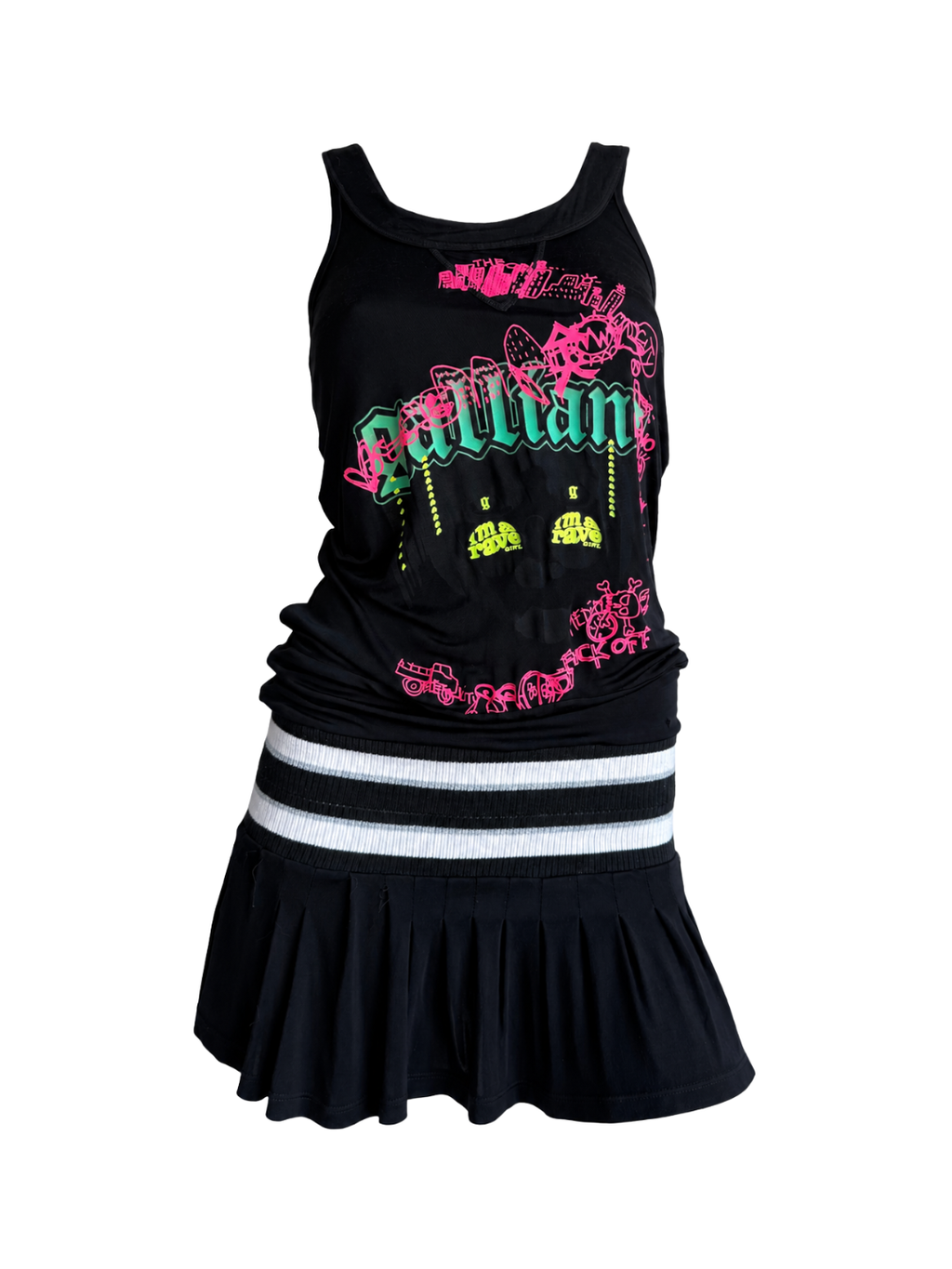 Galliano Black Graffiti Mini Dress
